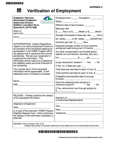 Verification Of Employment Form Printable Pdf Download