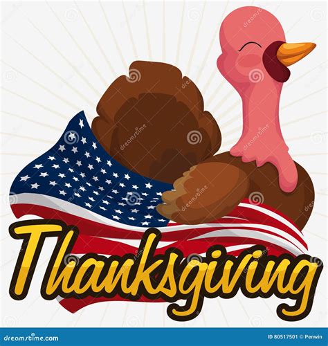 Patriotic Thanksgiving Turkey With American Flag Vector Illustration