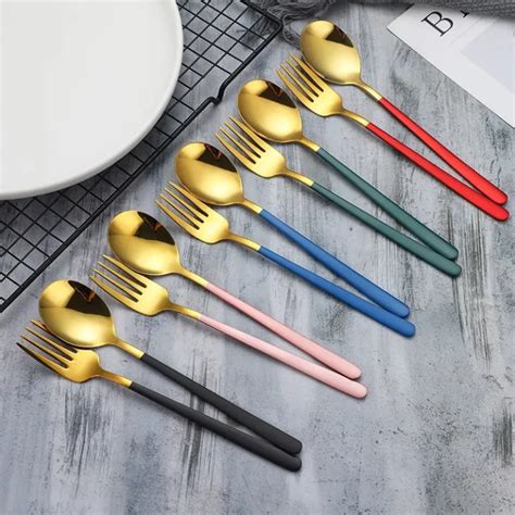 2in1 Gold Spoon And Fork Creative Metal Cutlery Set 304 Stainless Steel