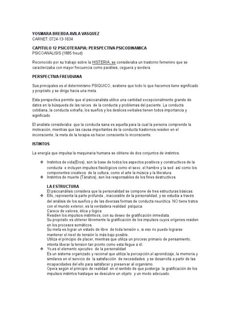 Capitulo 12 Psicoterapia Pdf Psicoanálisis Carné De Identidad