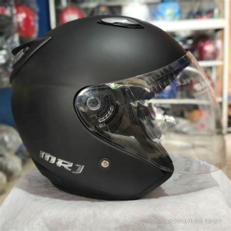 Jual Helm Half Face MRJ CENTRO Solid Black Doft Dua Kaca Shopee Indonesia