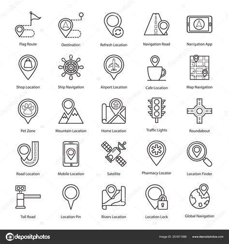 Bring Line Icons Map Navigation Show Your Way Make Your Stock Vector