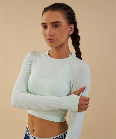 Gymshark Vital Seamless Long Sleeve Crop Top Sea Foam Green 1 Workout Tops Workout Shirts