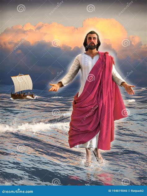 Jesus Christ Walking on Water with the Disciples in a Fishing Boat ...