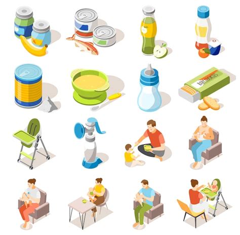 Free Vector Baby Food Accessories Isometric Icons Collection With