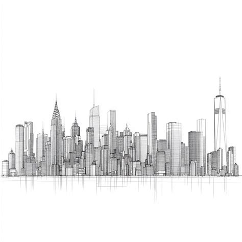 Minimalist Line Art Of Iconic City Skylines Premium AI Generated Image