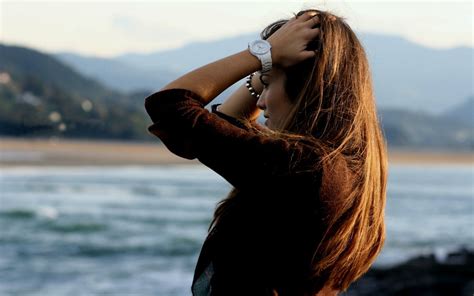 Wallpaper Sunlight Women Model Sea Long Hair Brunette Beach