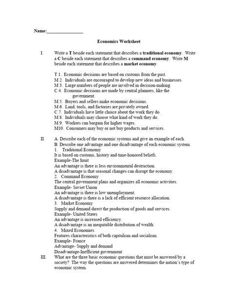 Types Of Economies Worksheet 1 Pdf Economics Economic System