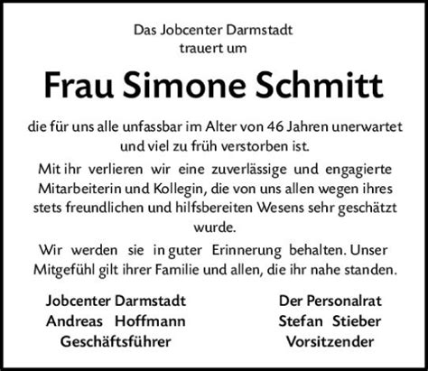 Traueranzeigen Von Simone Schmitt Vrm Trauer De