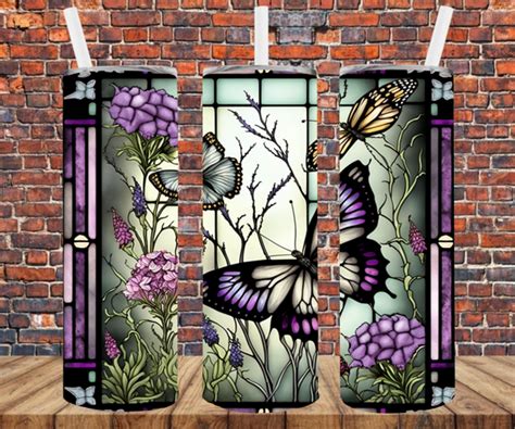 Stained Glass Butterfly Tumbler Wrap Sublimation Transfers Crafty