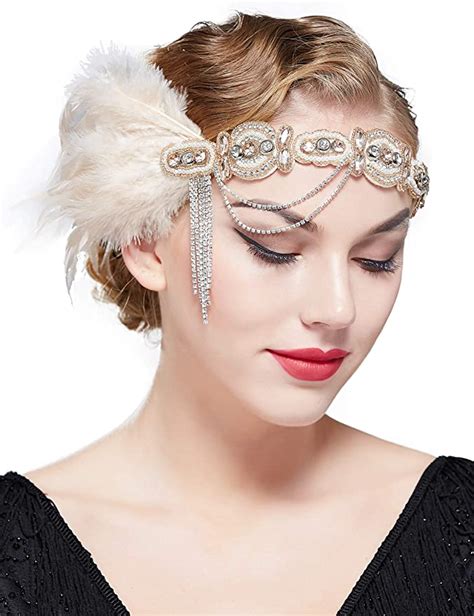 Babeyond 1920s Flapper Feather Headband Roaring 20s Showgirl Gatsby