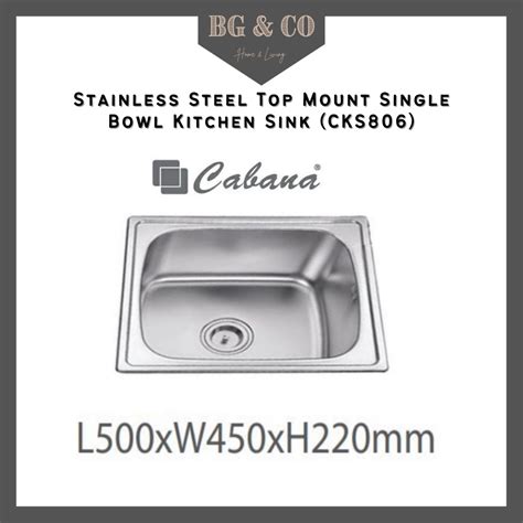 CABANA Stainless Steel Top Mount Single Bowl Kitchen Sink CKS806