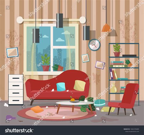 Dirty Cluttered Messy Living Room Vector Stock Vector Royalty Free