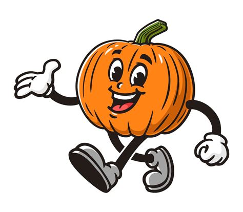 Walking Pumpkin Vintage Cartoon Mascot Illustration Design Character Clip Art Vector Etsy