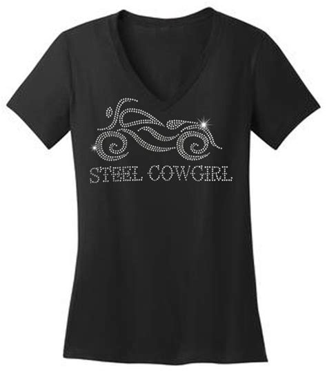 Sparkling Crystal Steel Cowgirl Short Sleeve Motorcycle Shirt