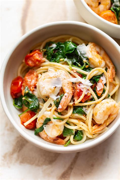 Tomato Spinach Shrimp Pasta Salt Lavender