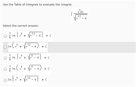 Solved Use The Table Of Integrals To Evaluate The Integral