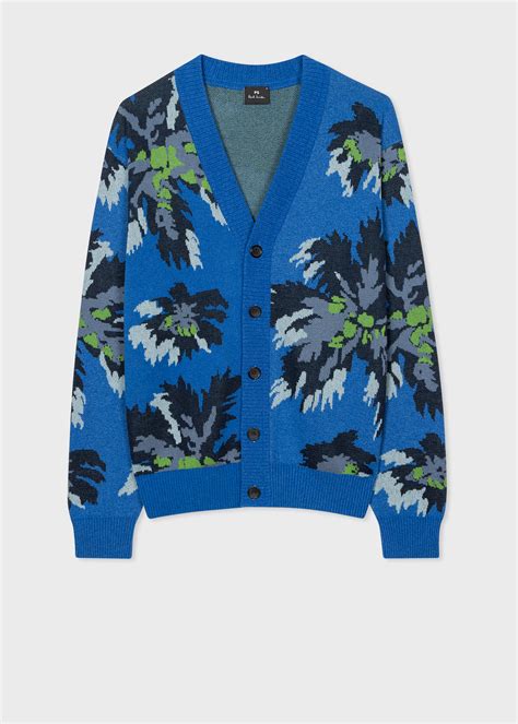 Ps Paul Smith Men S Blue Palmera Jacquard Cotton Blend Cardigan