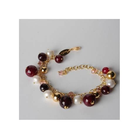 Bracciale Charms Agata Ruby Perle Di Fiume Q Idrotermale Rosa