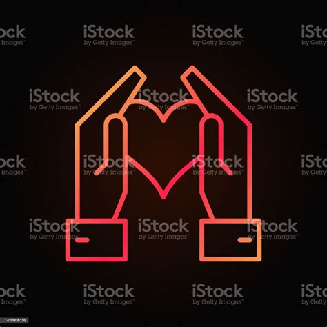 Hands Holding Heart Vector Red Bright Outline Icon Stock Illustration