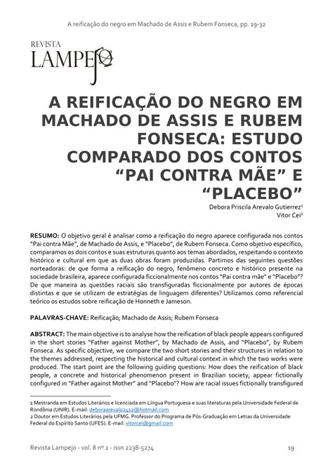 Pdf A Reifica O Do Negro Em Machado De Assis E Rubem Fonseca Estudo