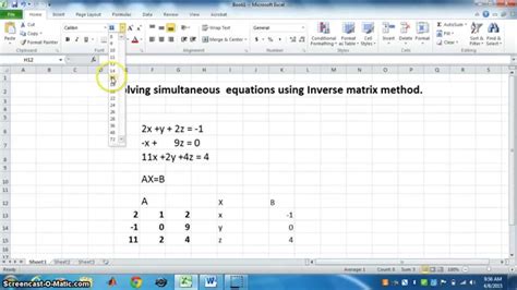 Simultaneous Equations By Inverse Matrix Method Using Excel Youtube