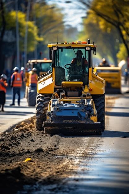 Premium AI Image Construction Site Is Laying New Asphalt Pavement