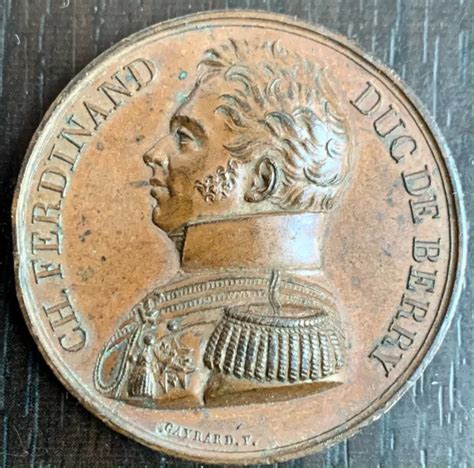 MEDAILLE BRONZE Mort De Charles Ferdinand Duc De Berry 1820 EUR 75 00