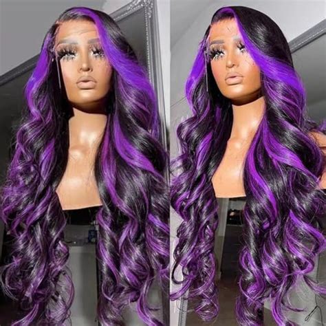 Sisifire Purple Highlight Wavy Wig Synthetic Small Lace Front Wig Heat Resistant