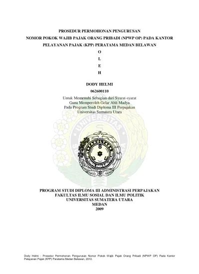 Prosedur Permohonan Pengurusan Nomor Pokok Wajib Pajak Orang Pribadi