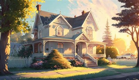 Beautiful Garden House Cartoon Illustration Background Cartoon House