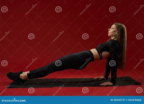 Brunette Woman Standing In Plank Pose Stock Image Image Of Brunette