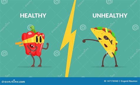 Healthy Vs Unhealthy Food Banner Template Strong Pepper Character