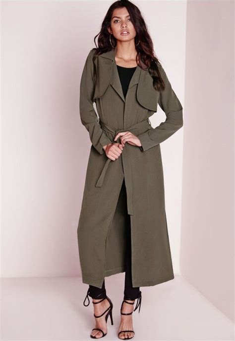 Missguided Maxi Belted Utility Duster Coat Khaki Coats Jackets Women Coat Duster Coat