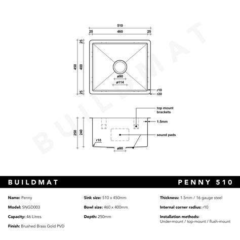 Brushed Brass Gold Penny 510x450 Single Bowl Sinkn Buildmat