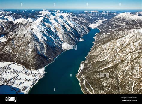 Lake Achen In Winter Aerial View Austria Tyrol Stock