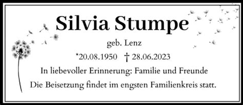 Traueranzeigen Von Silvia Stumpe Trauer Anzeigen De