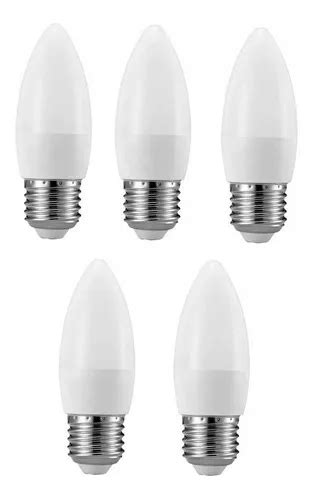 Kit 5 Lampada Vela Led 4w Sem Bico Leitosa E27 Bivolt Lustre Cor Da Luz