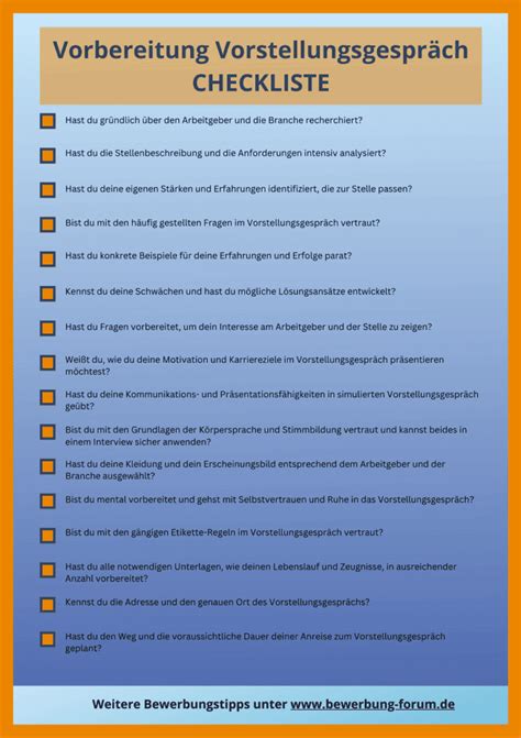 Vorbereitung Vorstellungsgespr Ch Checkliste Tipps