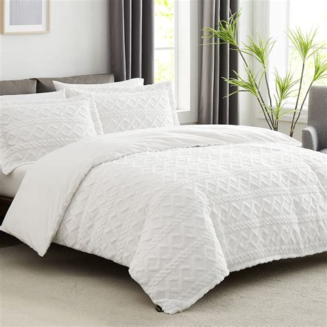 TOPCEE White Duvet Cover Queen Size Tufted Queen Duvet Cover Set