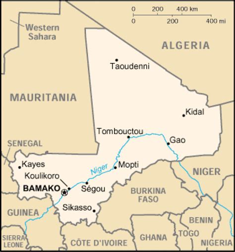 Mali map. Terrain, area and outline maps of Mali. | CountryReports ...