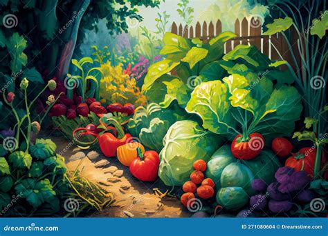 Lush Vegetable Garden Full Of Fresh Produce Illustration Generative