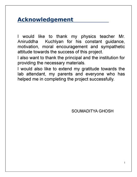 Physics Investigatory Project Final Cut Acknowledgement I Would Like