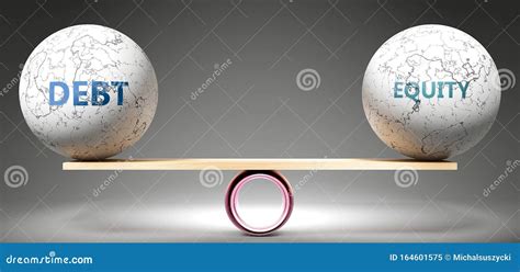 Debt And Equity In Balance Pictured As Balanced Balls On Scale That