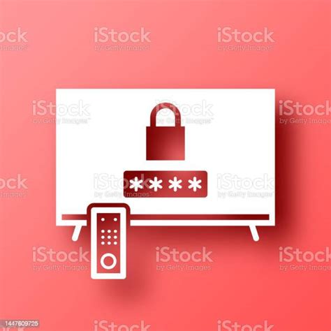Tv With Password Icon On Red Background With Shadow Stock Illustration