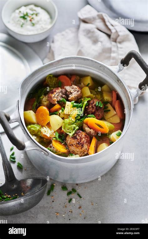 Winter Savoy Cabbage And Carrot Stew With Meatballs Stock Photo Alamy