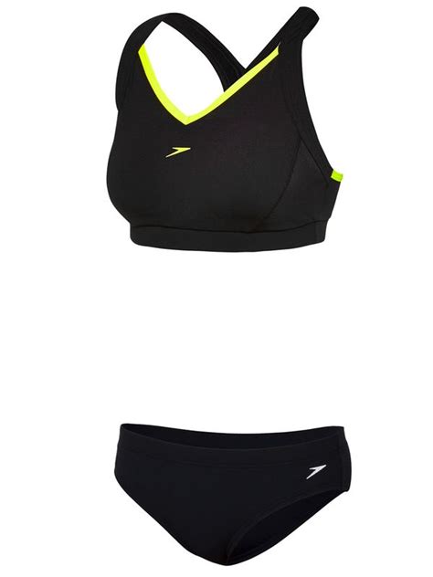 Speedo Cross Trainer Black Yellow Womens Sports Bikini