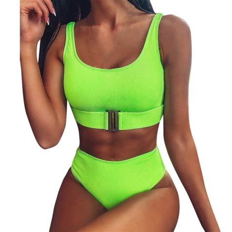 STRÓJ KĄPIELOWY DAMSKI DWUCZĘŚCIOWY KOSTIUM WYSOKI STAN TOP BIKINI M Cena