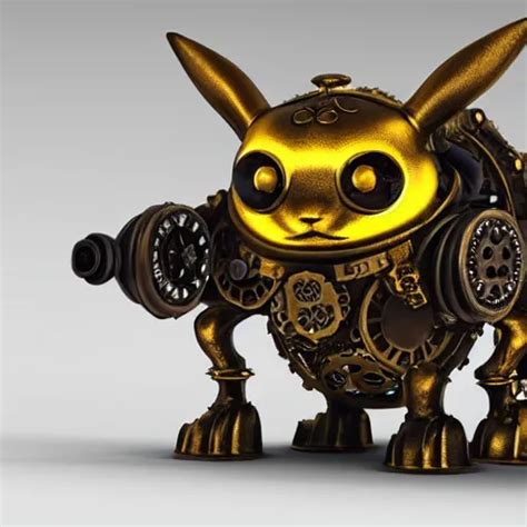 A Steampunk Pikachu Made From Ornate Engraved Full Stable Diffusion