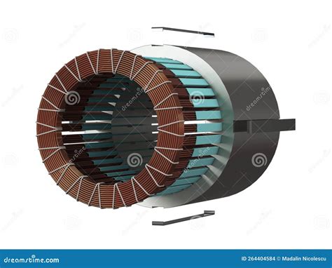 Assembly Stator For Electric Motor Exploded View 3d Illustration Isolated On White Background